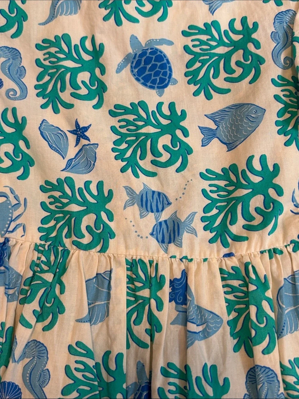 Mini Boden White Dress with Teal & Blue Sea Life Print